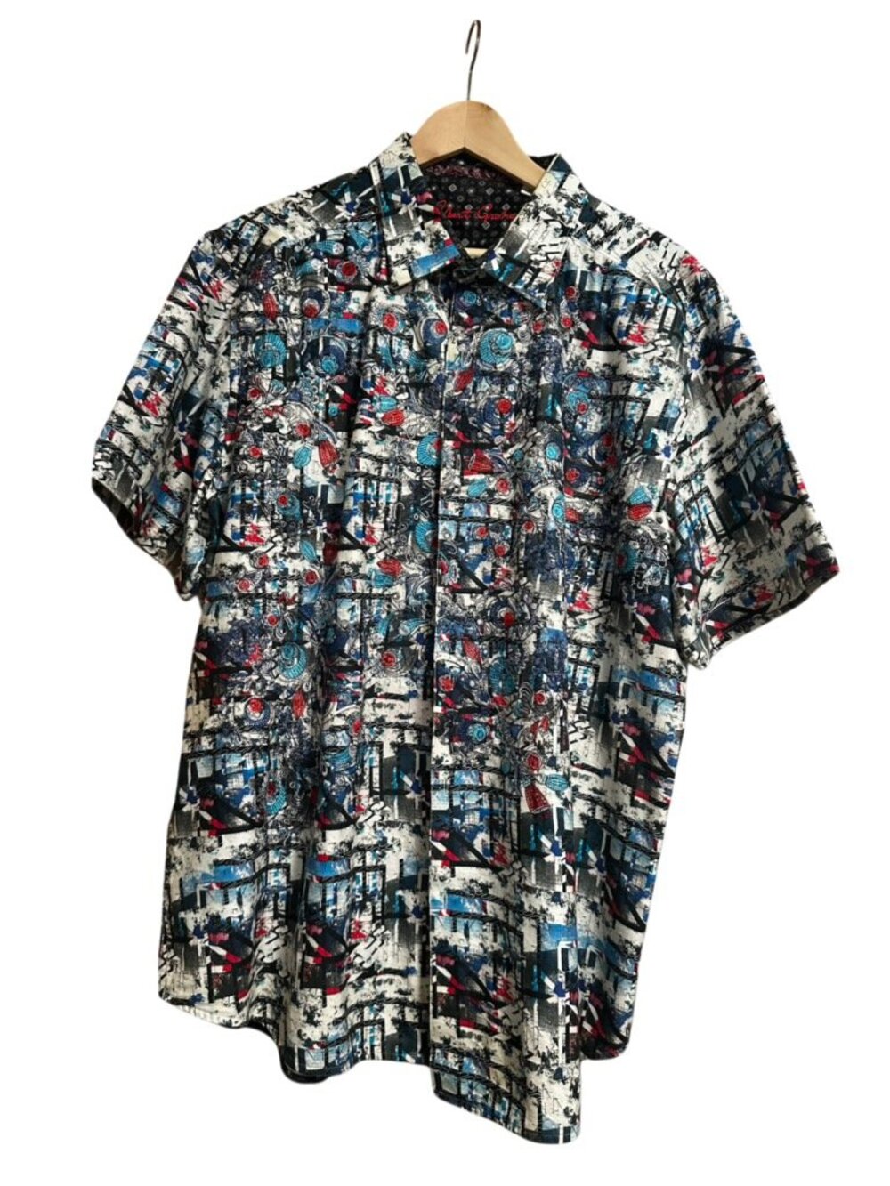 Robert Graham Men’s Abstract Embroidered Graphic Short Sleeve Button Down Shirt